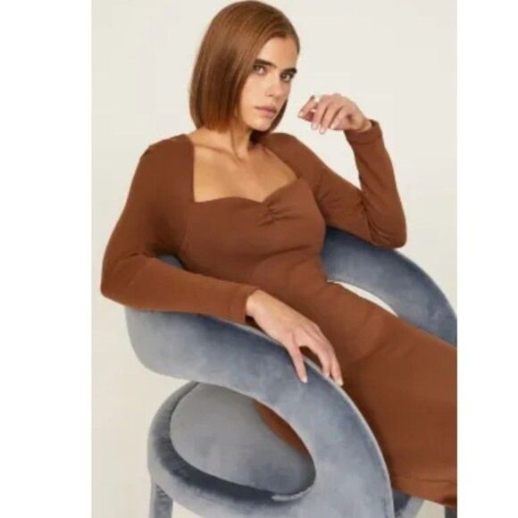 Victor Glemaud Portrait Collar Midi Dress in Brown Size Small - Picture 3 of 9